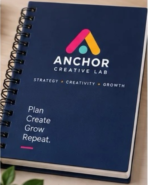 Anchor Creative Lab navy notebook: Plan, Create, Grow, Repeat