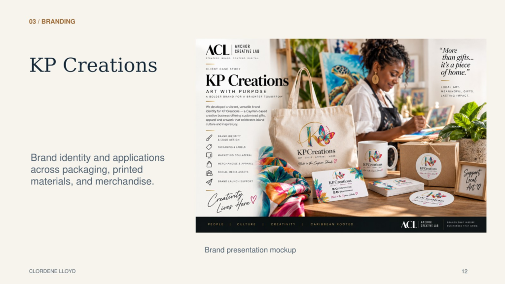 KP Creations brand identity and applications